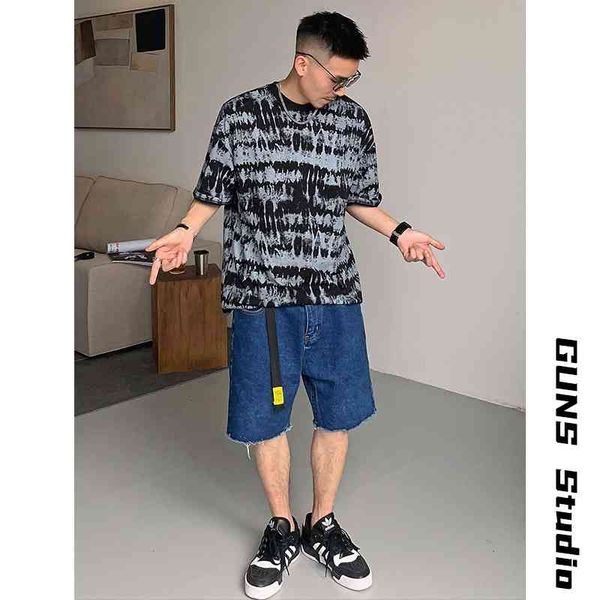 

bar uncle summer men's tie dyed cotton short sleeve loose contrast color t-shirt cotton american korean fashion casual, White;black