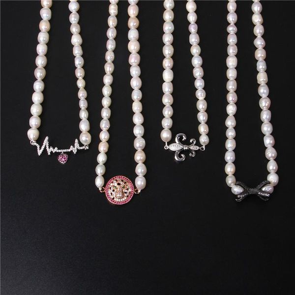 

pendant necklaces natural white pearl micro inlay necklace chains baroque pearls beaded collar for women jewelry chokers gifts, Silver