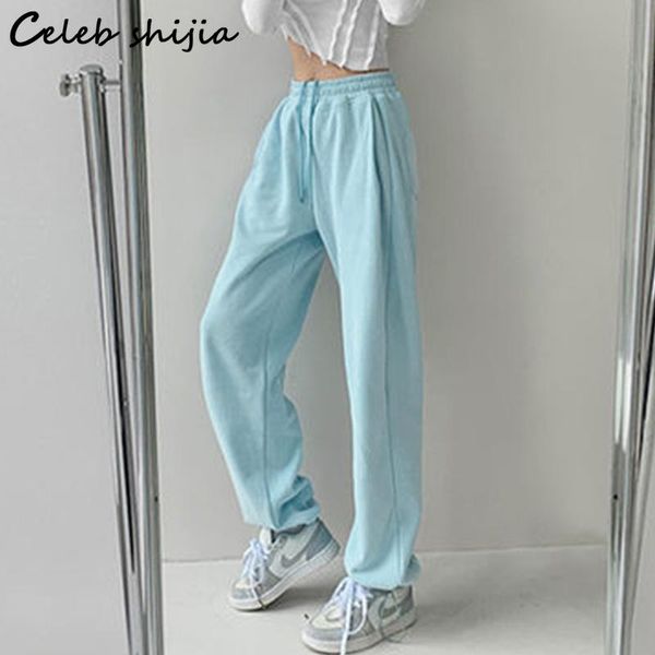 

women's pants & capris shijia y2k drawstring sweatpants woman high waisted baby blue straight leg loose streetwear korean fashion botto, Black;white