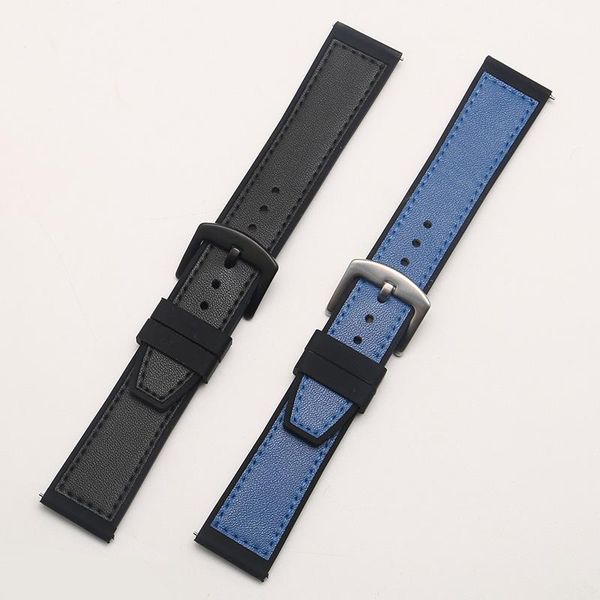 

watch bands smart accessories genuine leather+silicone watchband 20 22mm black blue bracelet for huawei gt 2e quick release, Black;brown