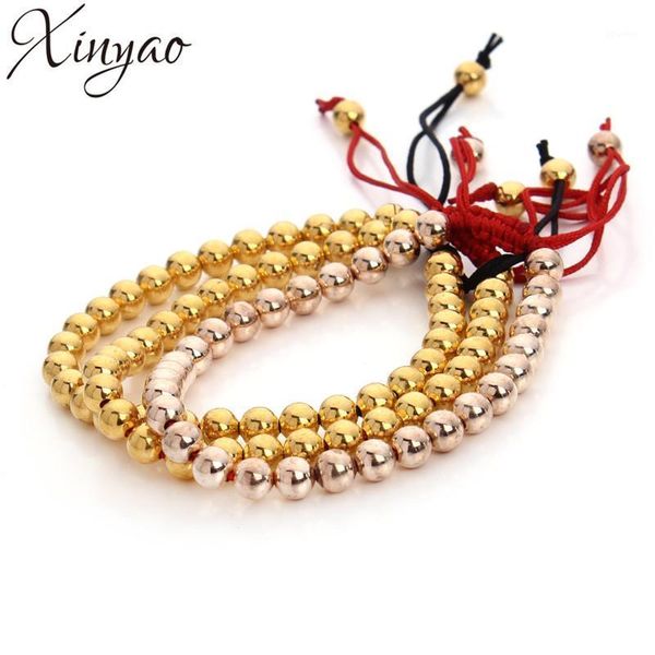 

charm bracelets xinyao gold/rose gold color copper round beads &bangle with red/black rope chain for women jewelry love gift1, Golden;silver