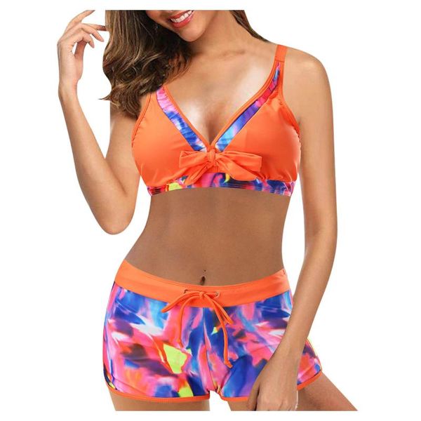 

women's swimwear 2021 vintage split swimsuit set retro spaghetti straps bikini fashion patchwork shorts for ladies 2 piece sling, White;black