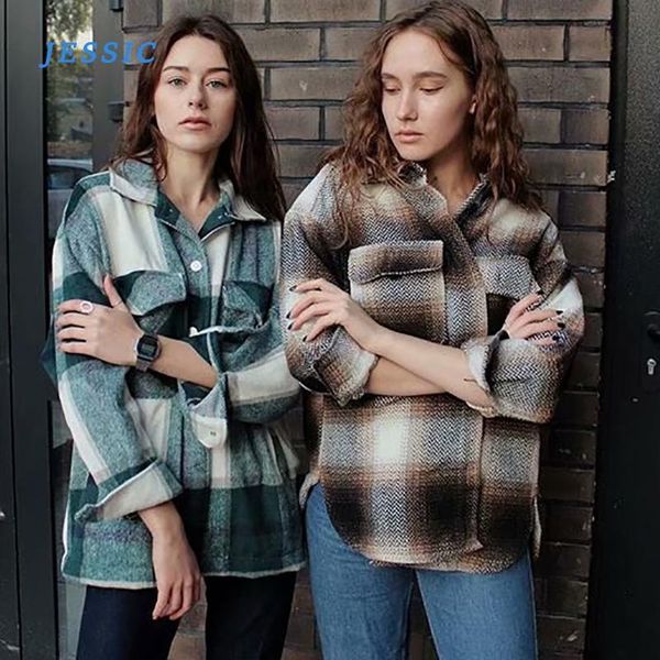 

women's blouses & shirts jessic plaid women oversize woolen fashion ladies soft thick shirt female elegant loose vintage girls chic, White