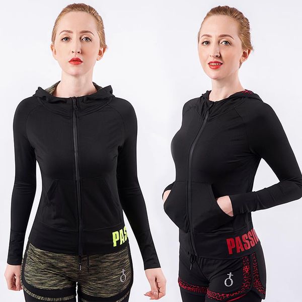 

summer yoga wear fitness women stretch quick-dry tights gym long sleeve shirt training hooded zipper coat exercise clothing, White;red