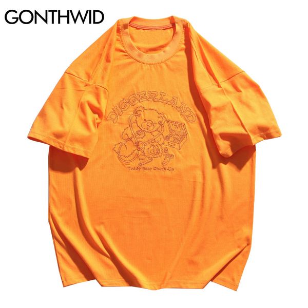

gonthwid harajuku tee shirts streetwear embroidery doctor bear short sleeve tshirts hip hop fashioin casual cotton loose c0315, White;black
