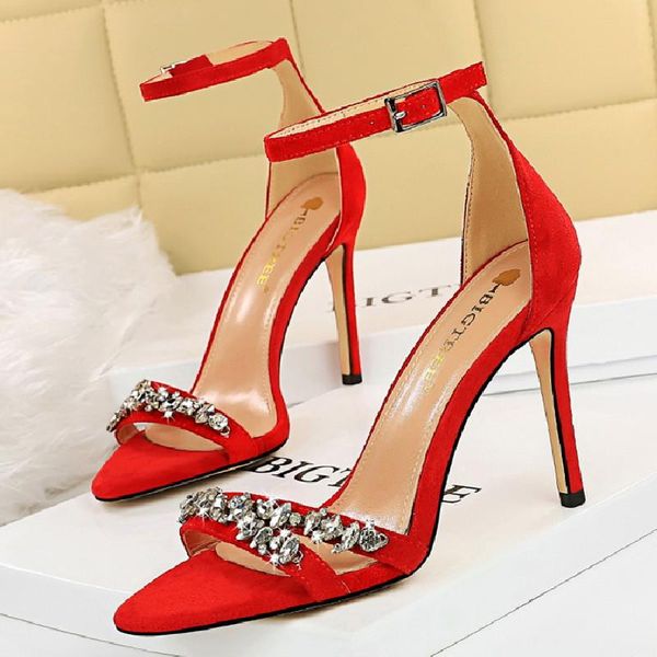 

sandals bigtree shoes women sandal 2021 summer lady high heel pump open toe hollow out ribbon wedding brides diamond, Black