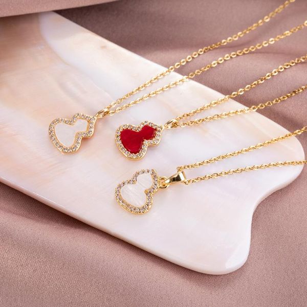 

crystal gourd pendant necklace for women girls copper geometric charms stainless steel chain choker jewelry gifts, Silver