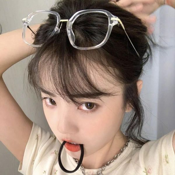 

fashion sunglasses frames retro literary glasses frame women anti-blue plain men contrasting cute decorative computer, Black