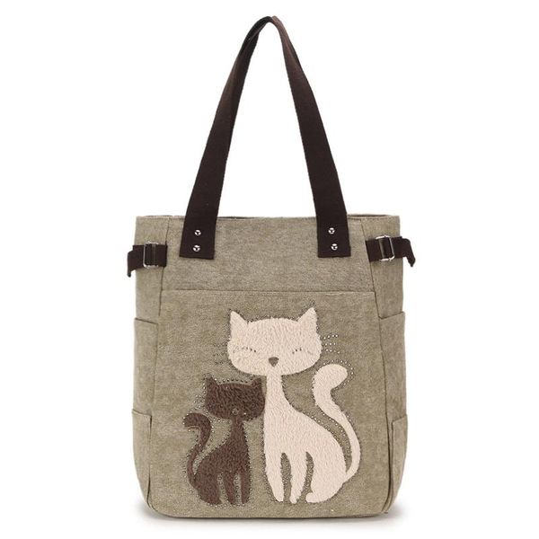 

ladies' canvas bag women shoulder bags female cute cat handbag casual totes lady college school books bag shopping for girls