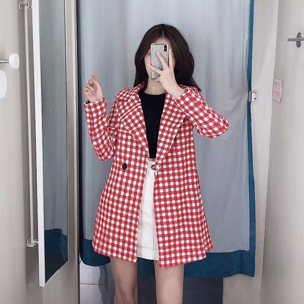 

women autumn long sleeve coats jackets vintage plaid female loose wool casual street lady single breasted coat outwears, Black;brown