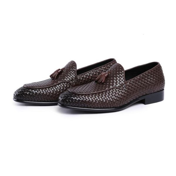 

dress shoes quality cow leather weave business casual men tassel slip on mens summer black brown career office work