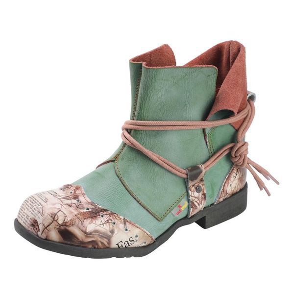 

boots green genuine leather graffiti slip-on fashion women, Black