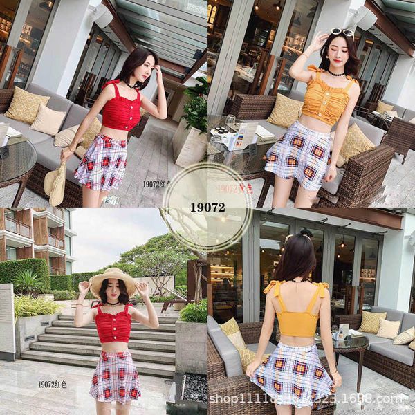 

cover special and korean belly ins show thin one fairy model sports three piece skirt style conservative swims, White;black