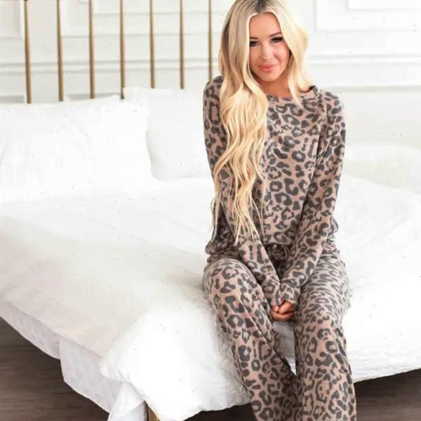 

fashion women 2pcs tracksuit long sleeve camouflage leopard printed hoodies sweatshirt high waisted pants sets lady casual suits, Gray