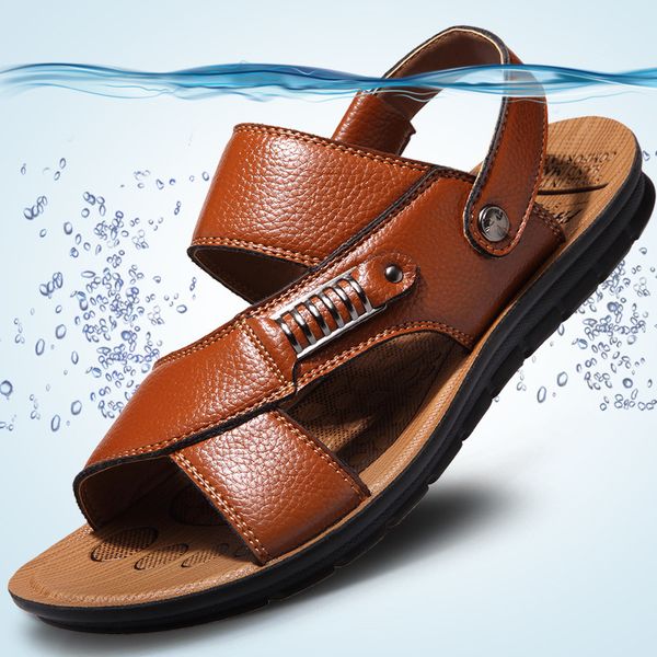 

real men summer learn roman sandals casual beach men's fashion outdoor slippers shoes, Black