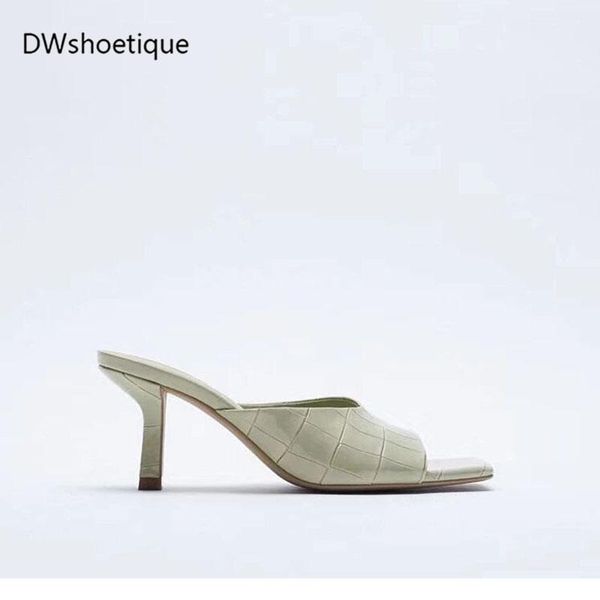 

summer square toe women slides high thin heel casual women sandals, Black