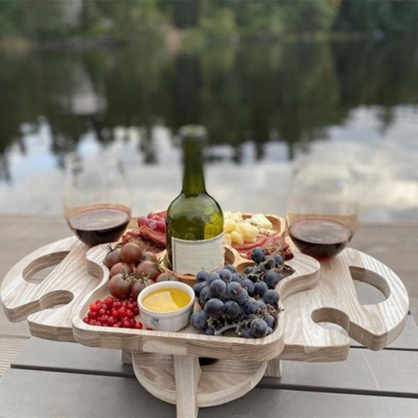 

hooks & rails folding picnic table large capacity multi-grid loda bearing outdoor with wine holder for camping