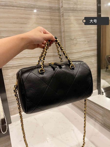 

luxury handbags xiaoxiang 2021 black hand pillow large chain cylinder bag head leather letter rhombic pattern satchel