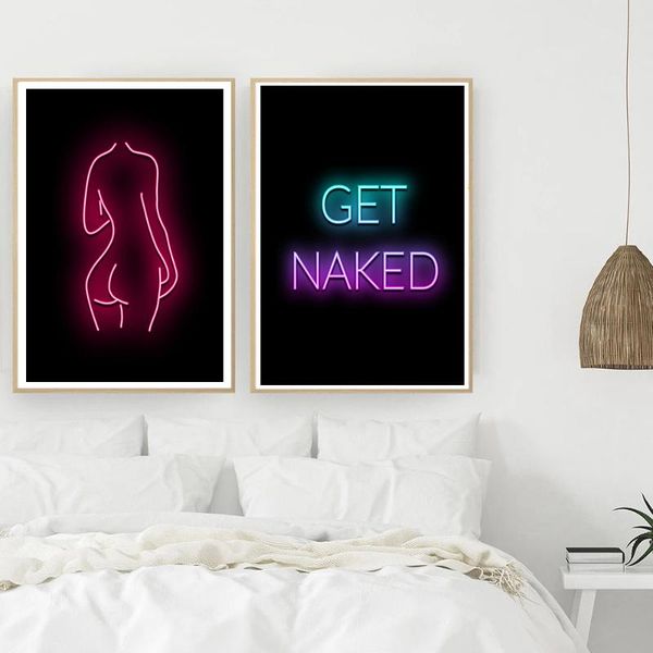 

paintings get naked neon posters and prints quote modular line woman wall art pictures for bathroom modern home canvas painting decor