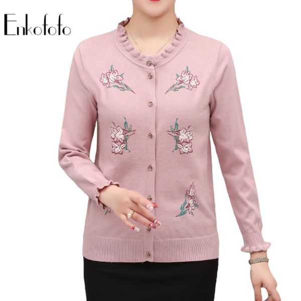 

women's sweaters middle aged women blusa tricot cashmere lace neck embroidery cardigan long-sleeved spring anti-pilling soft sweater lo, White;black