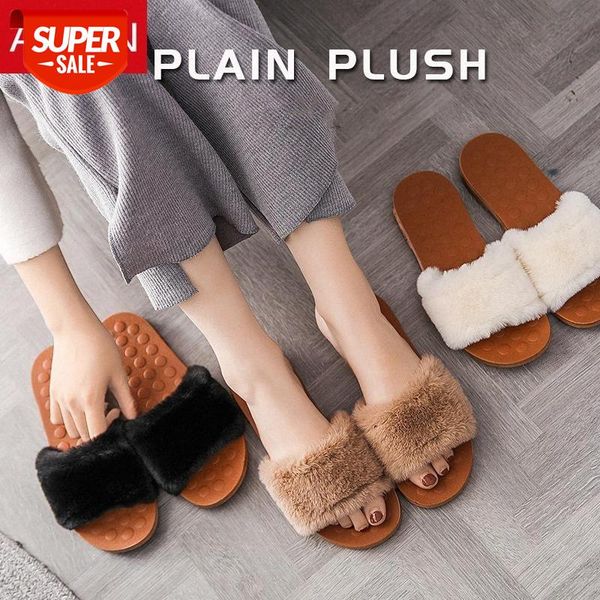 

asifn fur slippers women fox fur slides home furry flat sandals female cute fluffy house shoes woman brand luxury 2020 #dk4z, Black