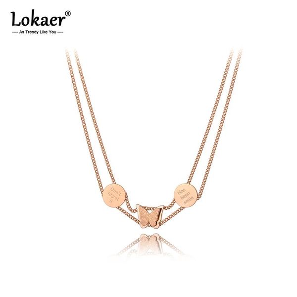 

chokers lokaer trendy stainless steel double-layer butterfly charm choker necklace beach party animal pendant for women n20215, Golden;silver