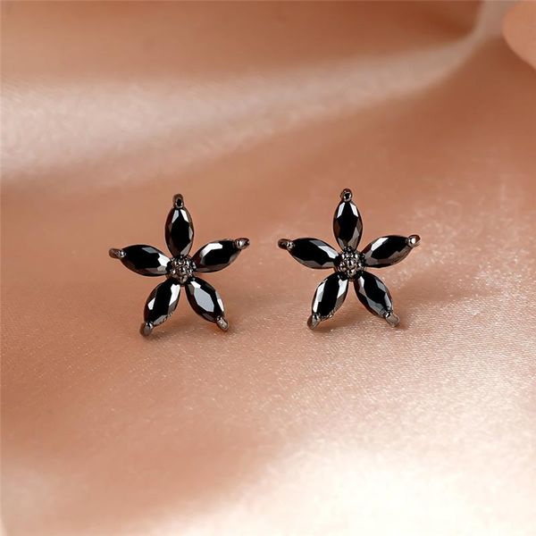

stud five-pointed star black stone earrings for women wedding jewelry retro gold/black/rose gold/silver color pentagram, Golden;silver