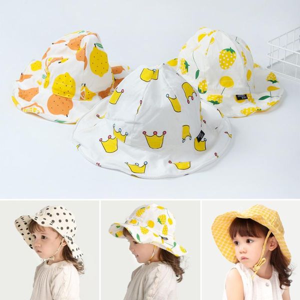 

caps & hats baby beach sun hat cute cartoon print bucket for boys girls toddler summer outdoor protection cap with wide brim, Yellow