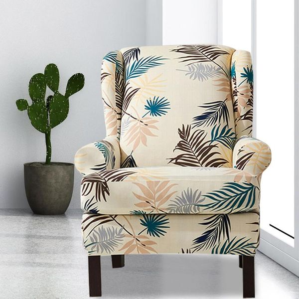 

chair covers 2pcs/set modern wing slipcover removable elastic wingback leaves printed armchair simple protective cover decorative home