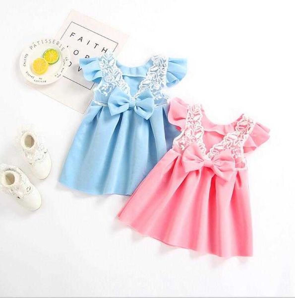 Kleinkind Kleinkind Kinder Baby Mädchen Spitze Prinzessin Kleid Bogen INS Rüschen Rückenfreies Sommerkleid Nette Kinder Sommer 3M-4T 210529