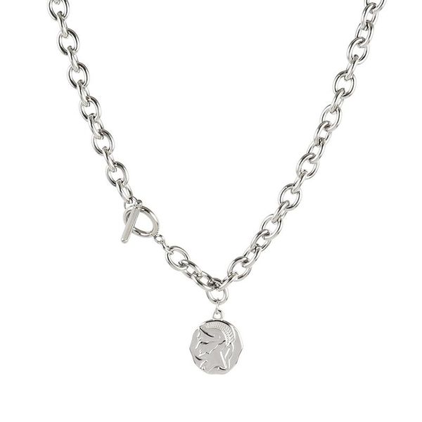 

chains vintage carved coin pendant choker necklaces stainless steel necklace silver color women punk jewelry thick chain