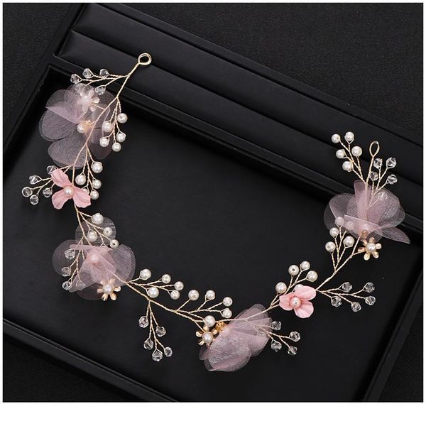 

handmade wedding pink flower hair accessories crystal pearl hair band female hair band golden bridal accessor qyljvz, Silver