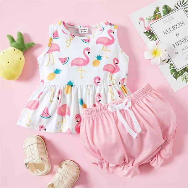 Sommer 2 Stück Baby Mädchen ärmellos Wassermelone Tierdruck Polyester Frühling Weitere Festivals Sets Babys 210528