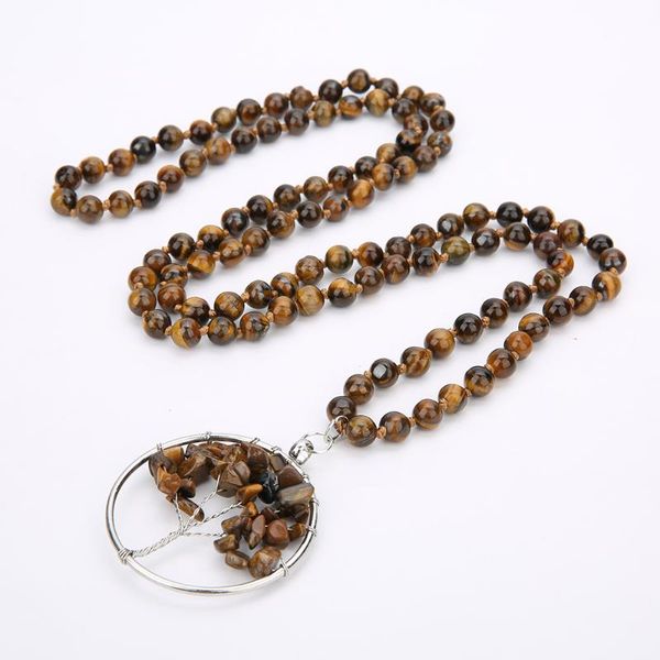 

pendant necklaces shinus boho 8mm natural tiger eye stone tree of life 108 mala beads ethnic style simple 2021 jewelry, Silver