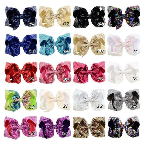 

20pcs 6 inch girls embroideried sequin bows with alligator clips colorful hairpins shinny barrette hair accessories hd852, Slivery;white