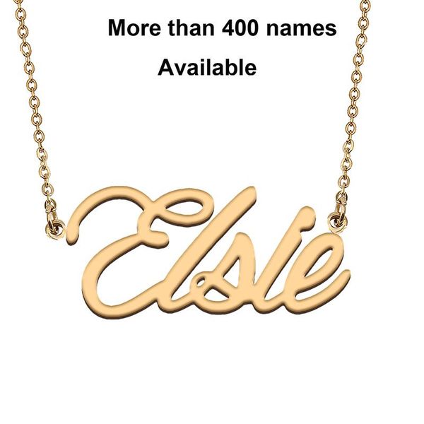 chains cursive initial letters name necklace for elsie birthday party christmas year graduation wedding valentine day gift, Silver