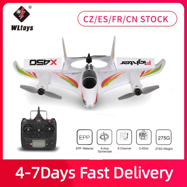 

wltoys xk x450 2.4g 6ch 3d/6g rc quadcopter vertical takeoff led rc glider fixed wing rc airplane aircraft rtf with kids toys