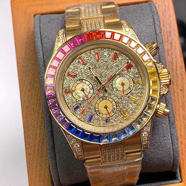 

bracelet mechanical steel zircon watches automatic full diamond mens watch 40mm montre de luxe women wristwatch rainbow diamond ring mouth, Slivery;brown