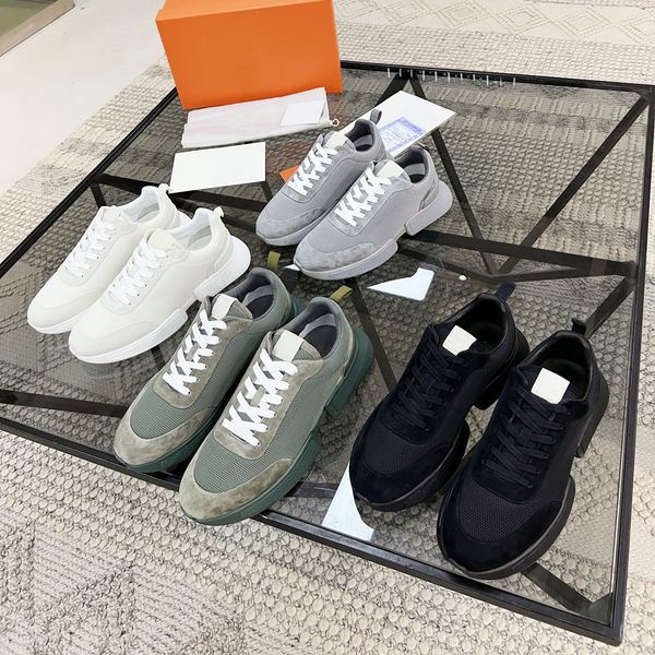 

luxury designer low cut men casual shoes leather mesh patchwork lace up outdoor running basketball leisure sports trainers fashion platform, Black