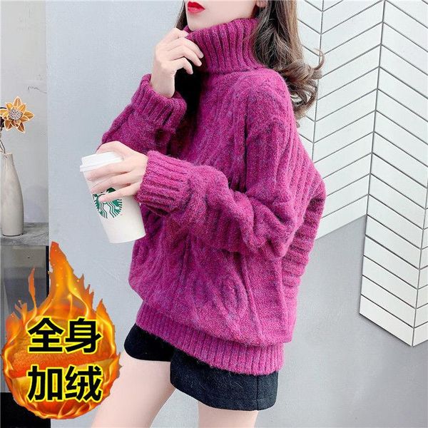 

women's sweaters cashmere thickened high neck sweater pullover slouchy style korean loose in autumn and winter 2021, White;black
