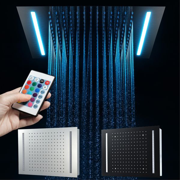 HIDEEP LED Ceiling Embedded Rain Showerhead 500*360mm: Remote Control, SUS304 Chrome/Black, Top Shower with LED Light