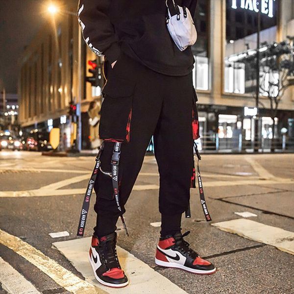 

japanese streetwear joggers harajuku women pant fashion cargo hip hop harem clothing party pop ribbons pocket casual trousers, Black