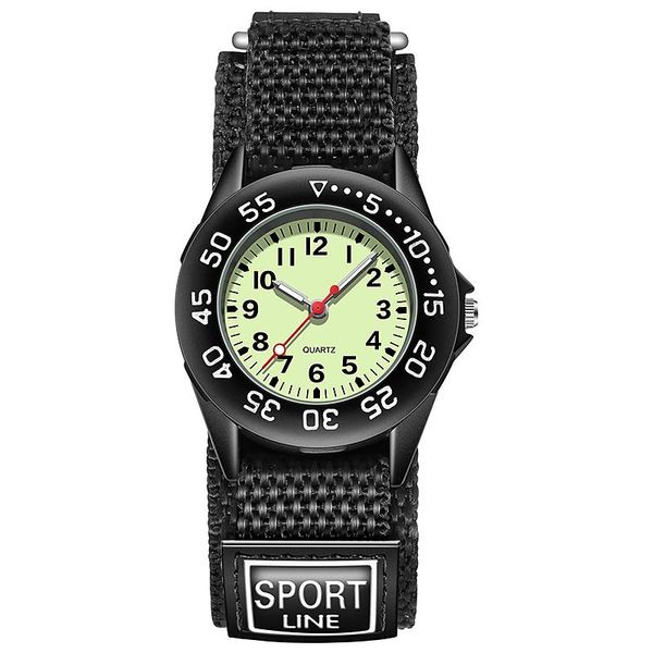

watch bands spining bezel kid quartz watches boy nylon straps children cute clock rotary dial arabic number, Black;brown