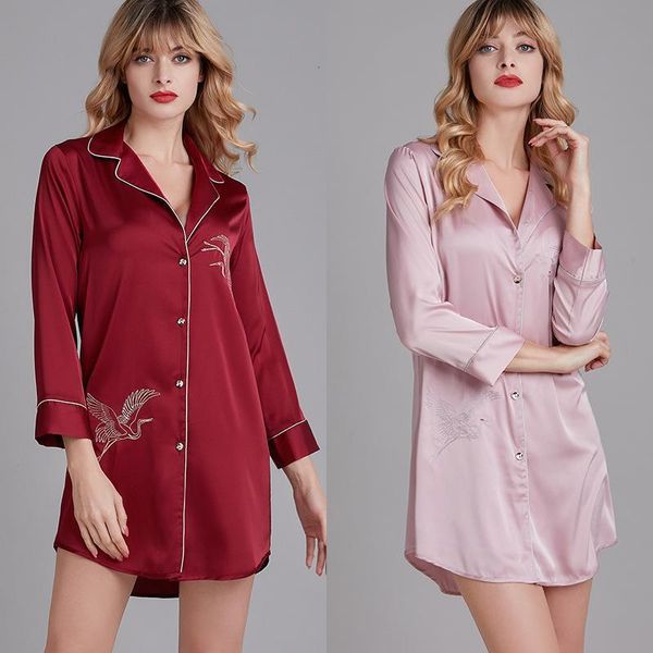 

summer lady nightshirt nightdress women lounge robes casual nightgown chinese style sleepwear sleepshirt, Black;red