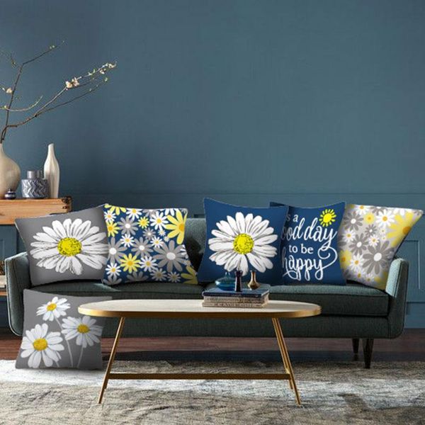 

pillow case daisy pillowcase 45*45cm grey yellow flower printed cushion cover soft polyeste throw fo sofa car home decor