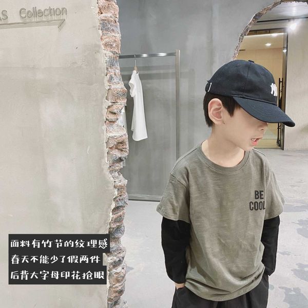 

2021 two spring new long t-shirt gumigu sleeve t-shirts with letter printing fake for children's fashion, Black;white