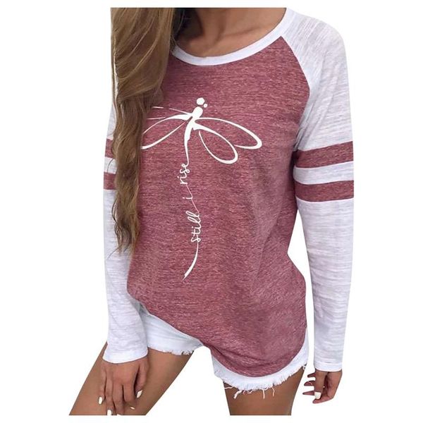 

women's t-shirt autumn women striped splicing baseball printed fashion o neck long sleeve tee female all matched t shirt, White