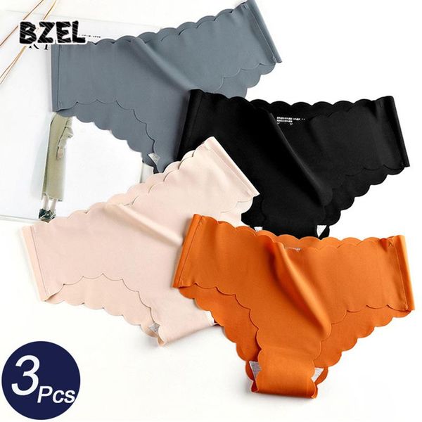 

women's panties bzel 3pcs/lot seamless set underwear solid color sport briefs low rise female silk comfort underpants tanga, Black;pink