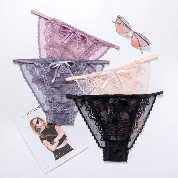 

women's panties woman comfortable bow cotton low-rise bikini g-string female lingerie underpants -l, Black;pink