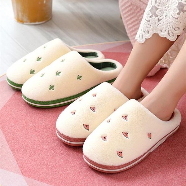 

cartoon fruit indoor women fur slippers warm plush anti-slip soft lovers winter shoes banana cactus cherry ladies slides, Black